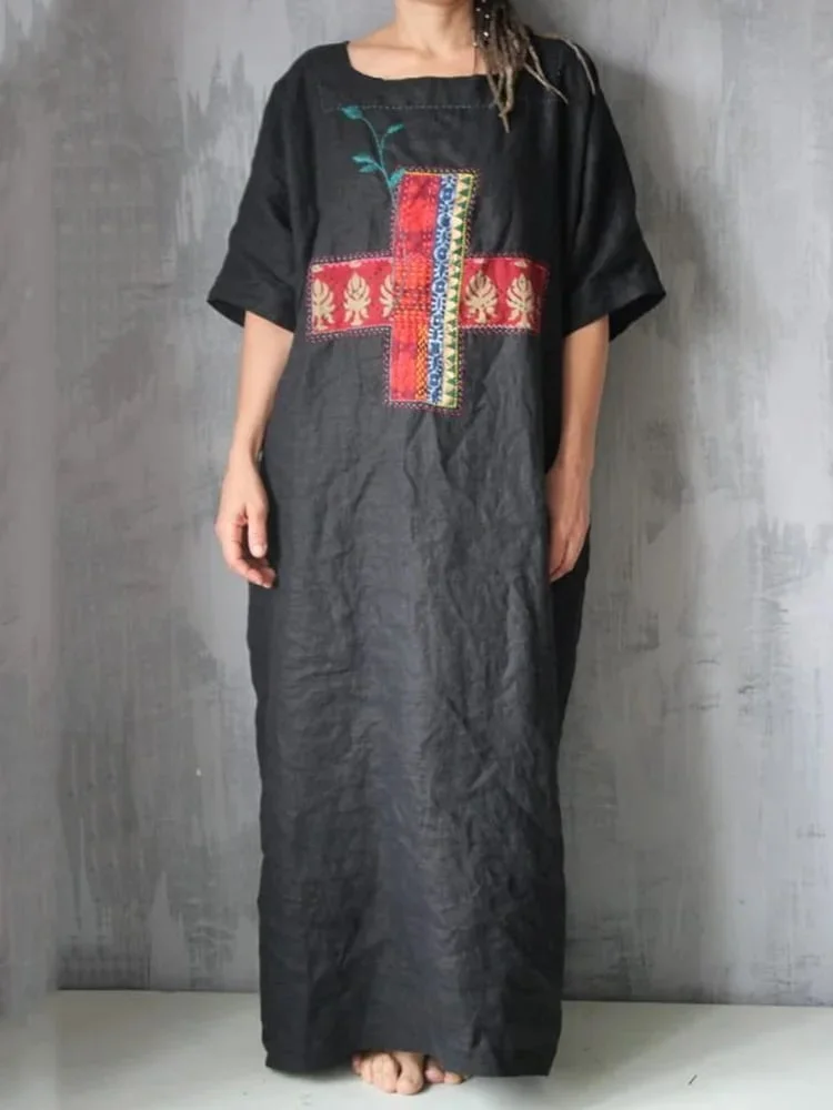 Women's Cotton Linen Casual Loose Dress
