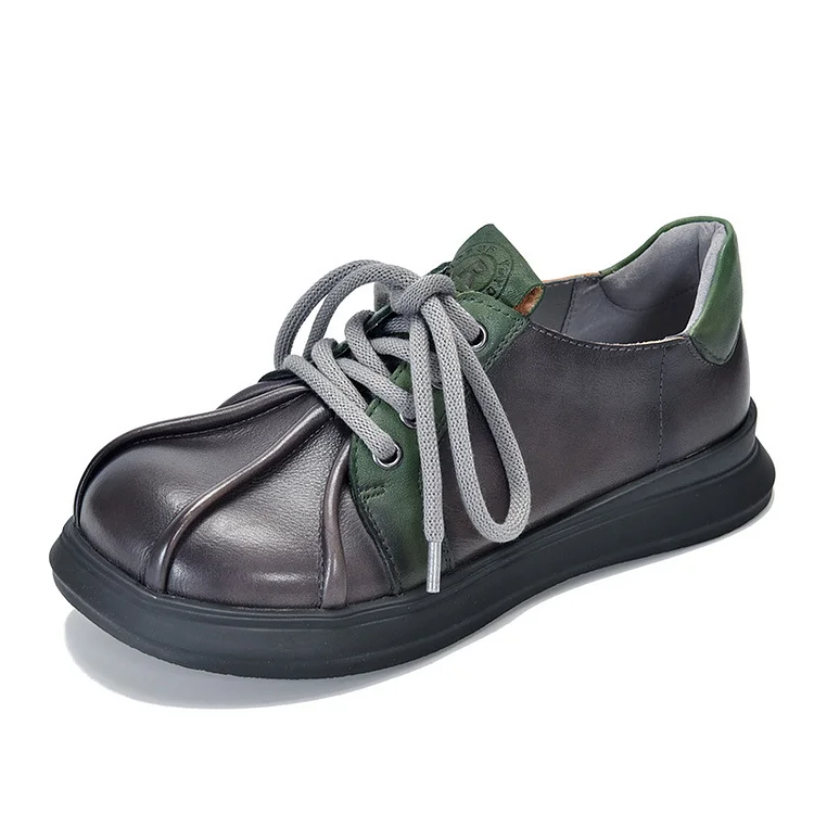 Versatile Leather Lace-Up Flat Low Top Shoes