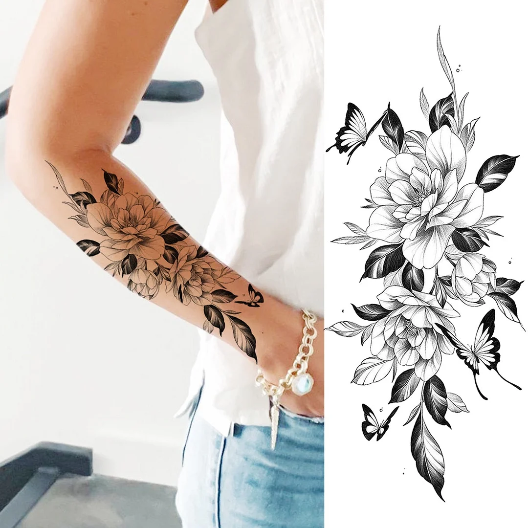 Realistic Rose Flower Sexy Boobs Temporary Tattoos For Women Adult Girl Peony Moon Round Fake Tattoo Fashion Half Sleeve Tatoos