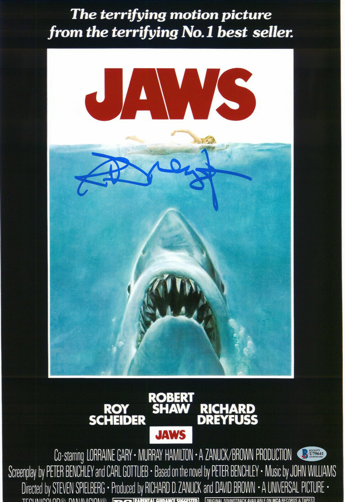 Richard Dreyfuss signed Jaws Matt Hooper 12x18 Poster BAS Beckett COA