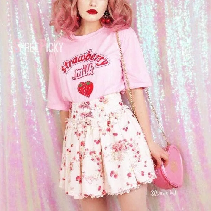 Pink/White Strawberry Printing T-shirt SP1710128