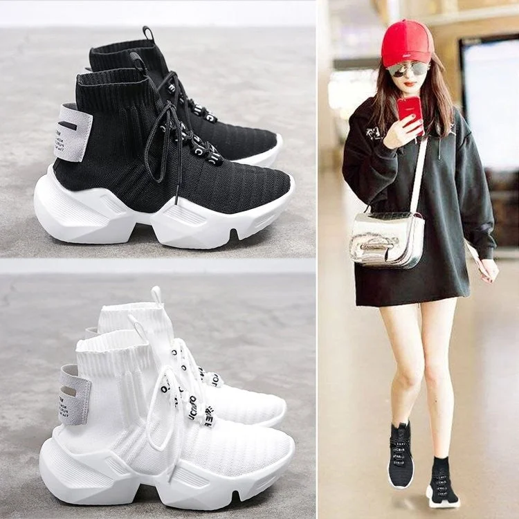 2021 Autumn New High-top Platform Sneakers Women Knitted Casual Shoes Woman Sneakers Chunky Tenis Feminino Womens Shoes Size 41