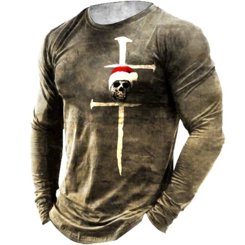 Men's 3D Digital Printed Long Sleeve Round Neck T-shirt