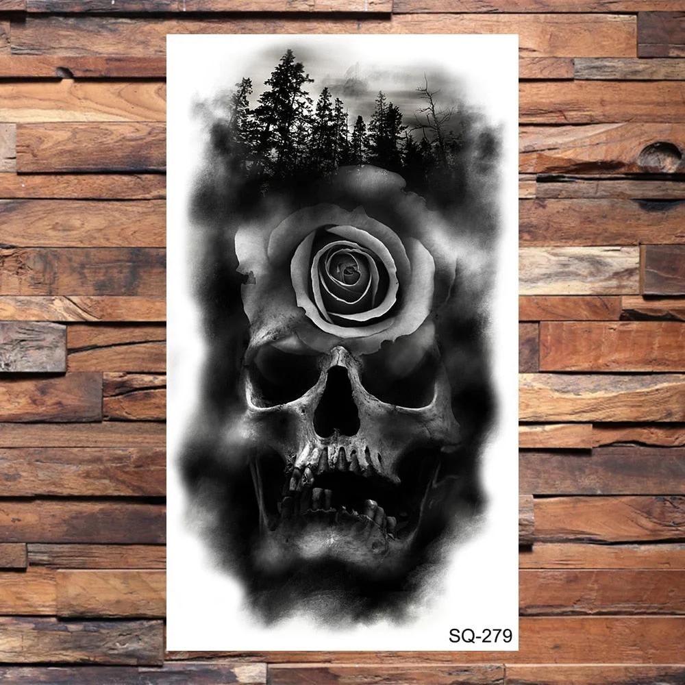 Skull Temporary Tattoos For Adults Men Realistic Tiger Lion Forest Praying Tatoos Vampire Snake Fake Tattoo Sticker Body Leg