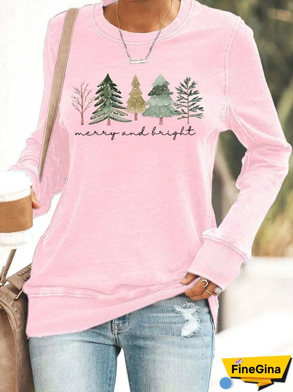 Women's Casual Merry And Bright Printed Long Sleeve Sweatshirt