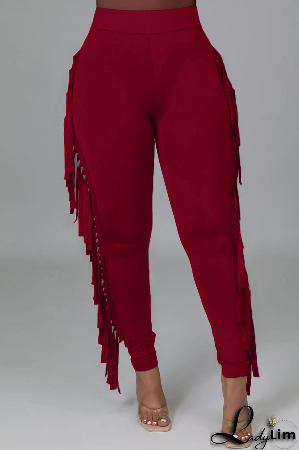 Black Fashion Casual Solid Tassel Regular High Waist Pencil Trousers