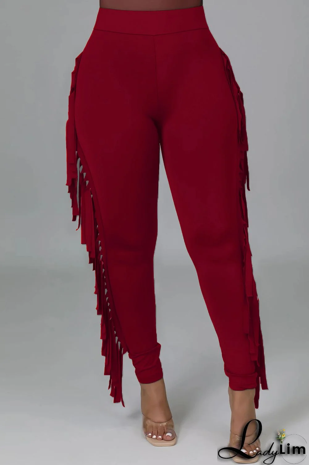 Black Fashion Casual Solid Tassel Regular High Waist Pencil Trousers