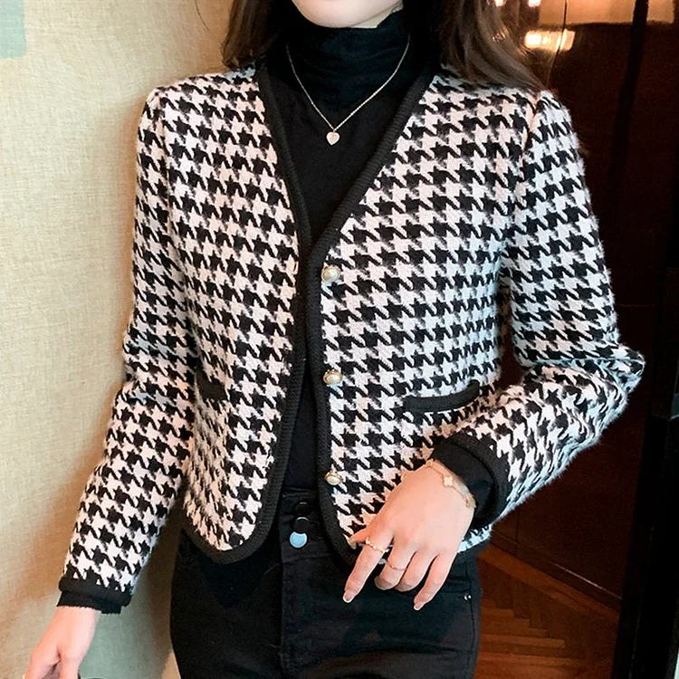 Black White Long Sleeve Geometric Casual Outerwear QueenFunky