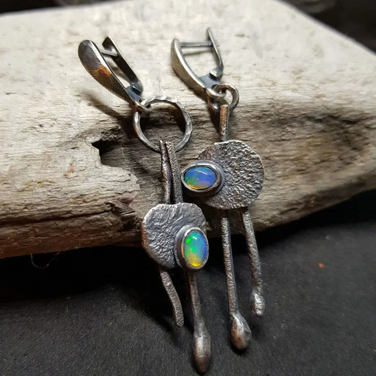 Olivenorma Asymmetric Colorful Opal Witch Earrings