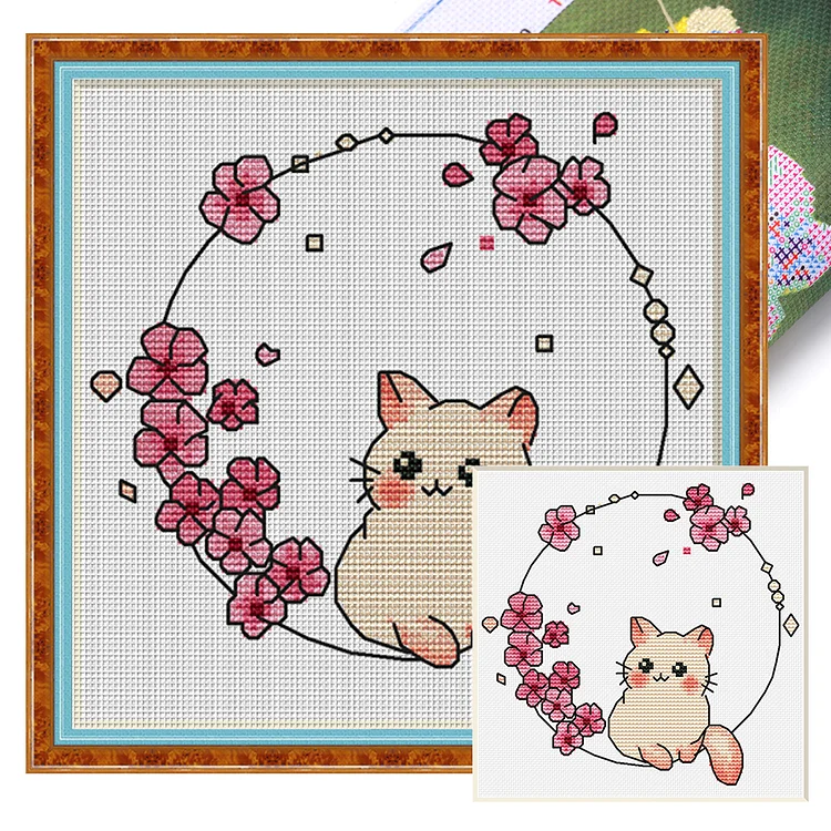 Spring - Cat And Rabbit 11CT Stamped Cross Stitch 30*30CM