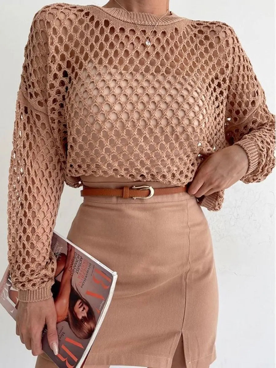 Round Neck Hollow Out Knitting T-Shirts