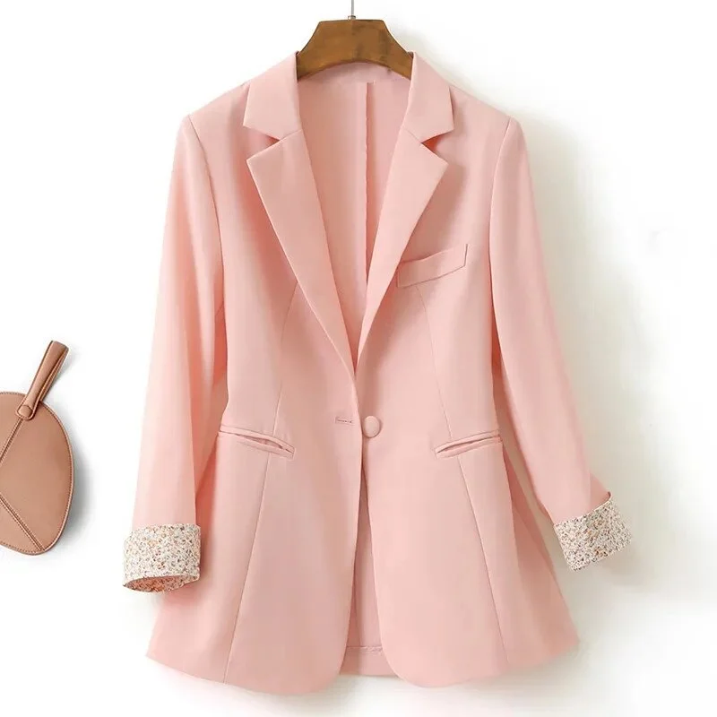 Summer Women's Blazer Jacket New Korean Single Button 3/4 Sleeve Pink Suit Coat Plus Size 4XL Ladies Office Blazers Outerwear