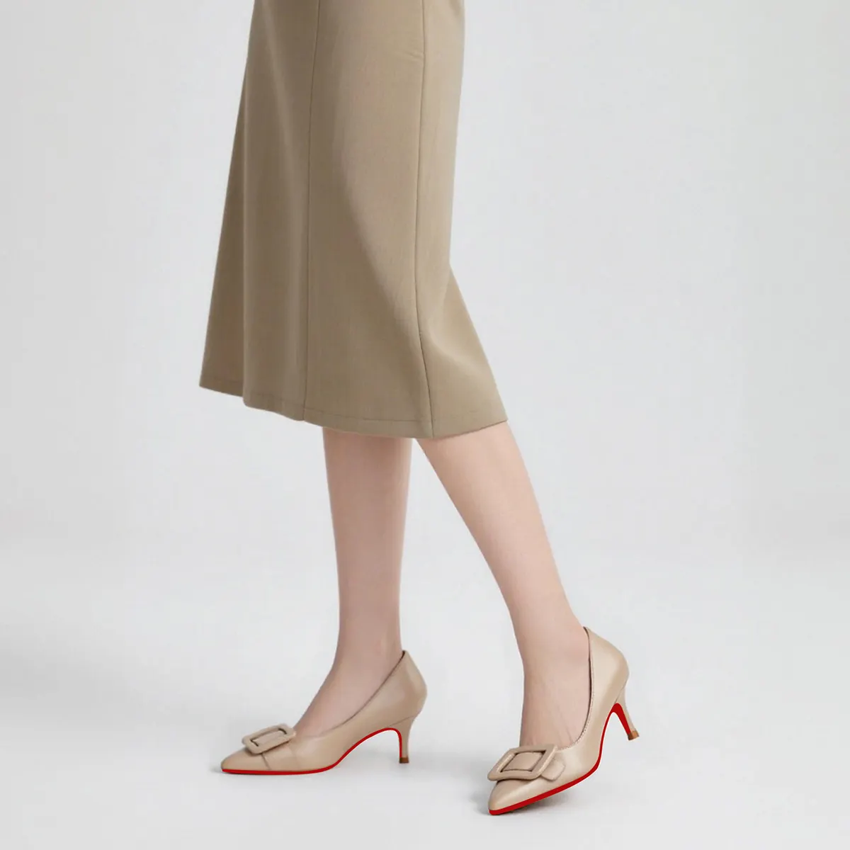 60mm Kitten Heels Red Bottom Pumps Summer Daily Matte Square Buckle-vocosishoes