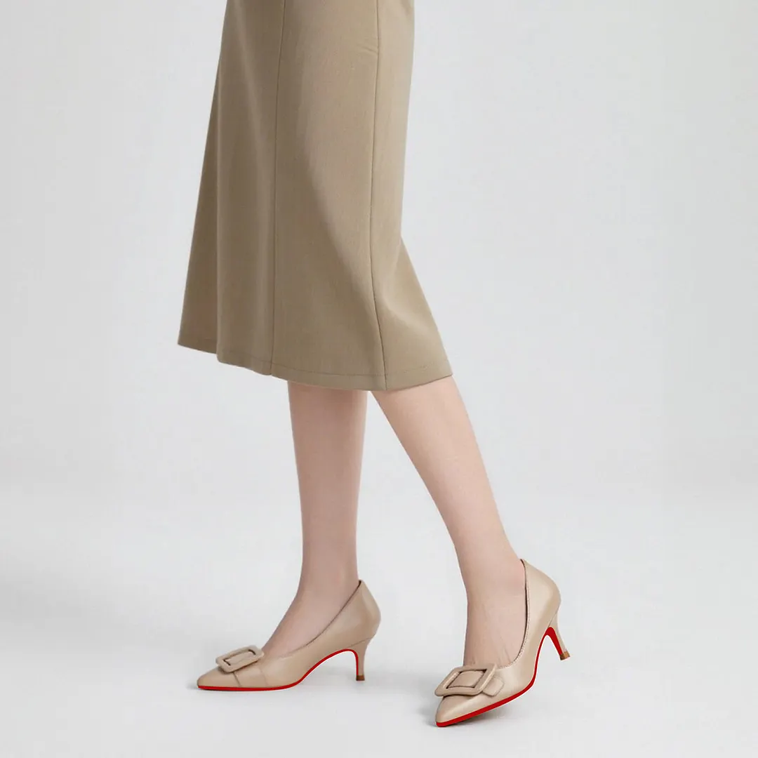 60mm Kitten Heels Red Bottom Pumps Summer Daily Matte Square Buckle-vocosishoes