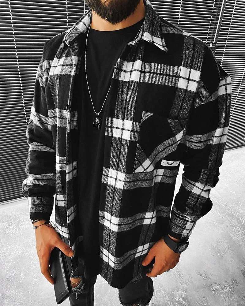 men's black plaid long-sleeved shirt