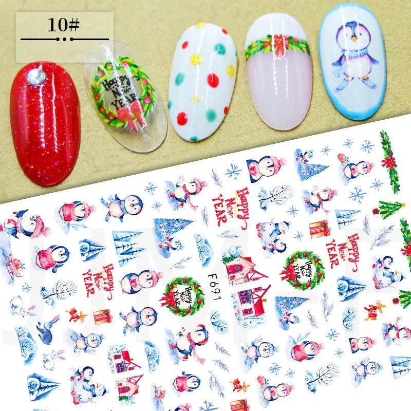 3D Christmas Nail Art Decoration Stickers Sparkly Gold White Colorful Glitter Geometry Snowflake Winter Slider Nail Foils-Nail Inspo