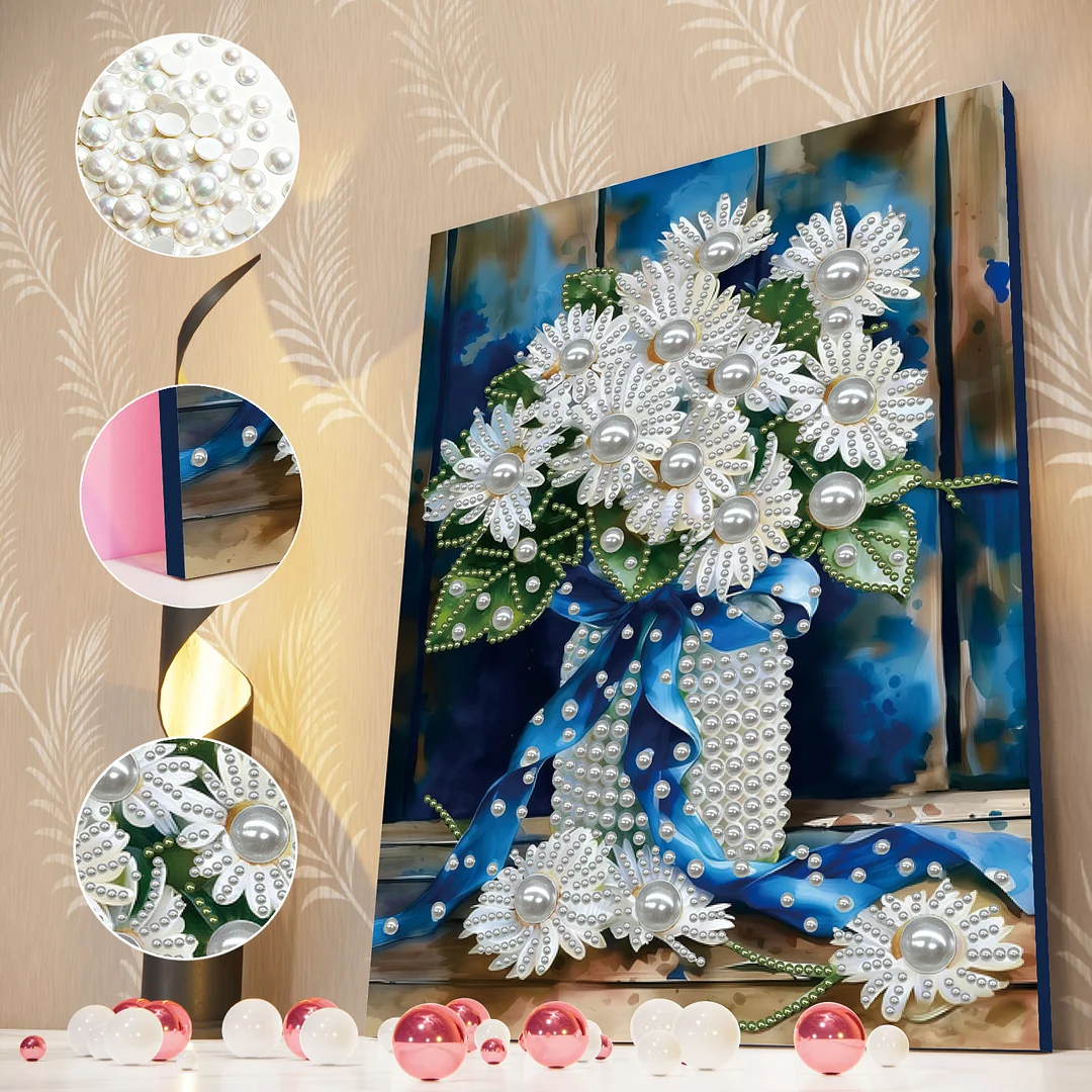 Blue Vase DIY Pearl Diamond Art Kits for Home Wall Decor With Frame 30x40cm