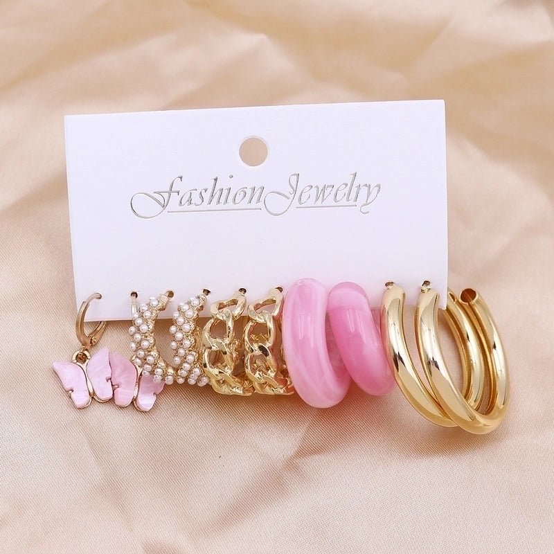 1 Set Minimalist Circle Heart Shape Butterfly Metal Plating Inlay Pearl Women’s Earrings