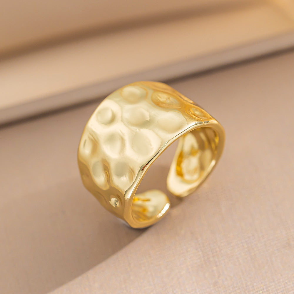 Minimalist Style Personalized And Versatile Style Niche Ring Hammer Pattern Design Copper Material Open Index Finger Ring