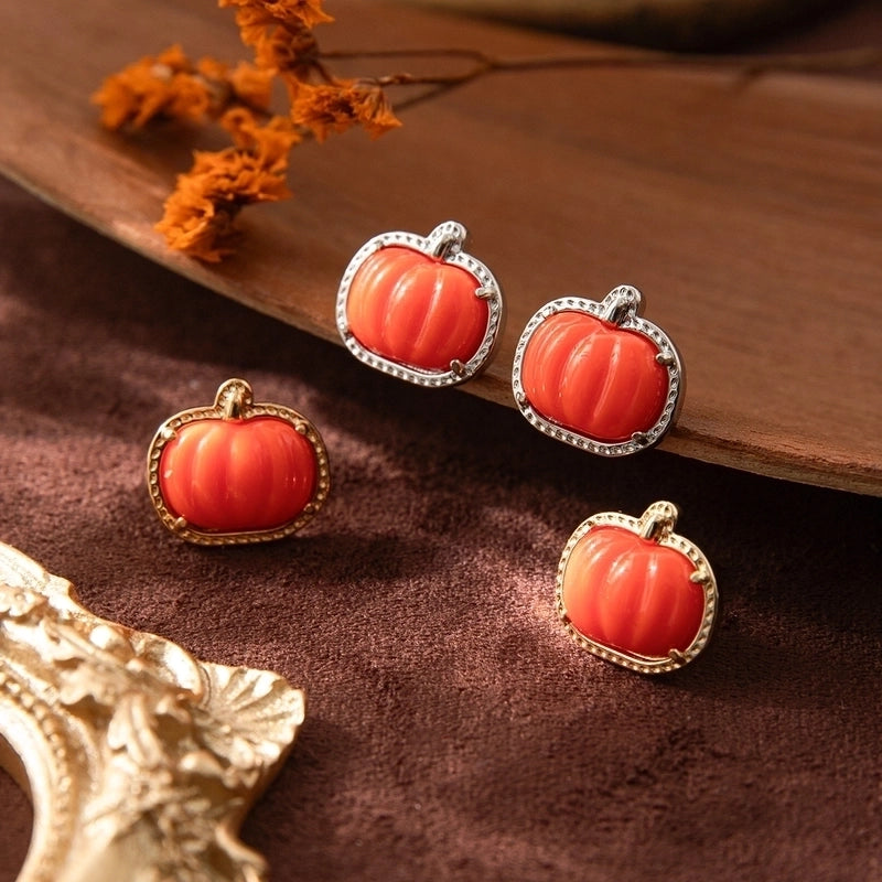 Copper Gold Plated Inlay Pumpkin Skull Resin Jewelry Set