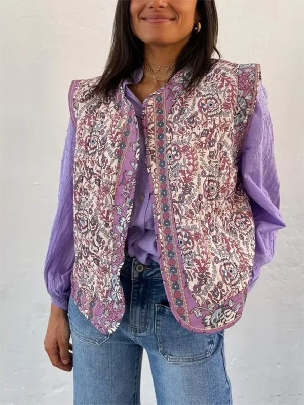 Mature Women Vintage Print Quilted Cotton Vest