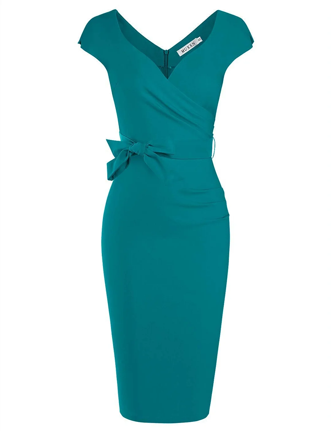 Women's Vintage 1950s Style Wrap V Neck Tie Waist Formal Cocktail Dress