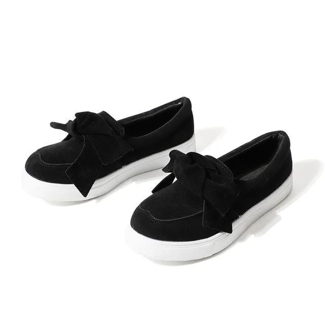 Women Plus Size Platform Slip On Loafers Bowtie Sewing Casual Bowknot Flats Shoes