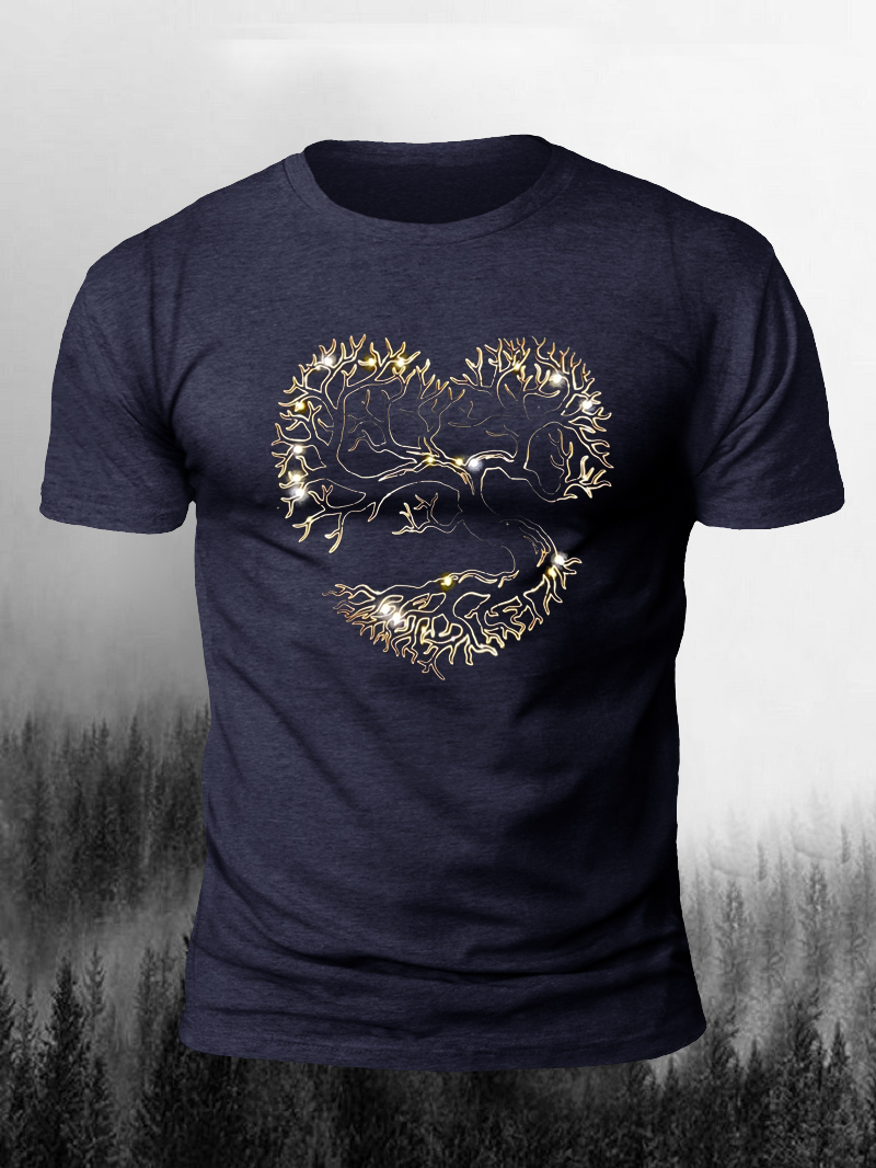 Men's Love Light Tree Print Casual Short Sleeve T-shirt