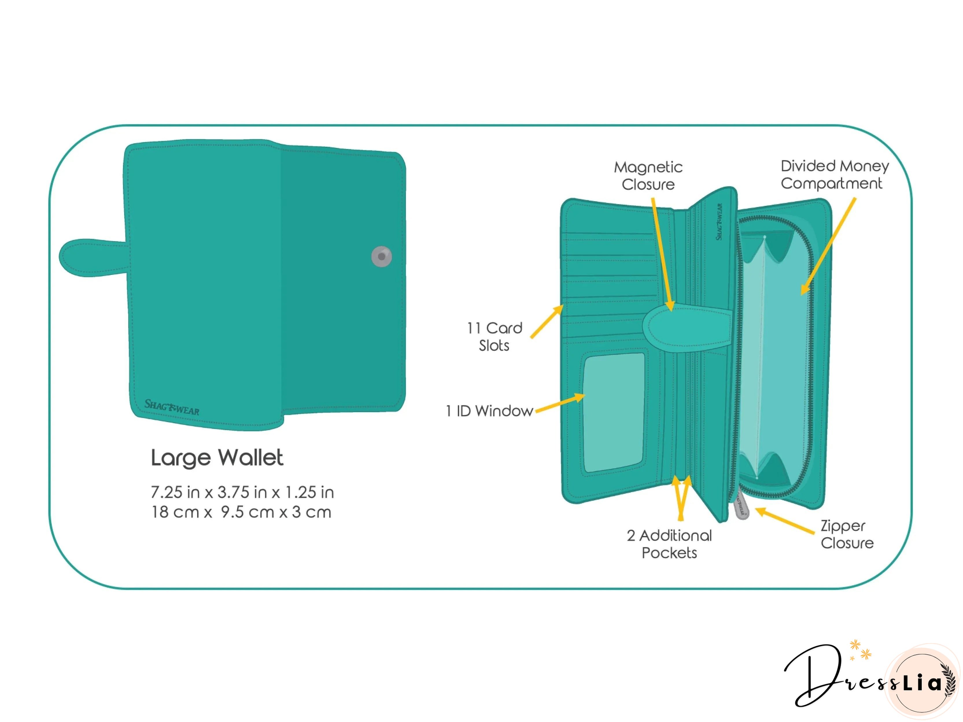 Large Wallet with Floral Butterfly Scene Design and Zipper