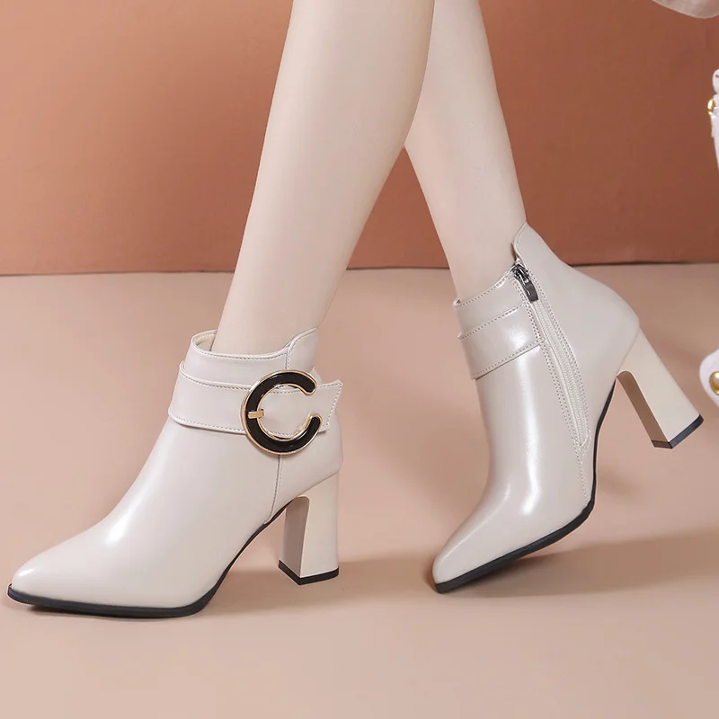 Churchf Boots Women's 2025 Autumn And Winter Casual Fashion Ankle Boots Side Zipper Tide With Thick Heel High Heel Casual Women's Shoes