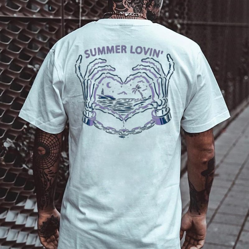 Beach summer lovin' heart-shape printed designer T-shirt -  