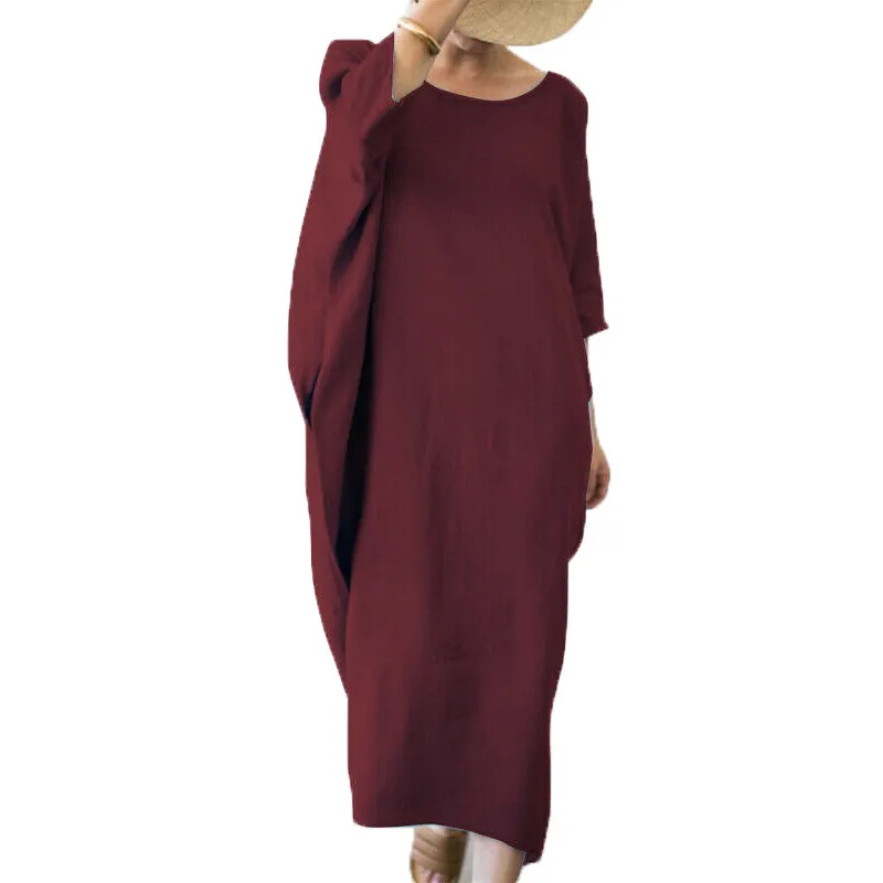 Loose Bat Cotton Linen Increased Thickening and Fattening Dress