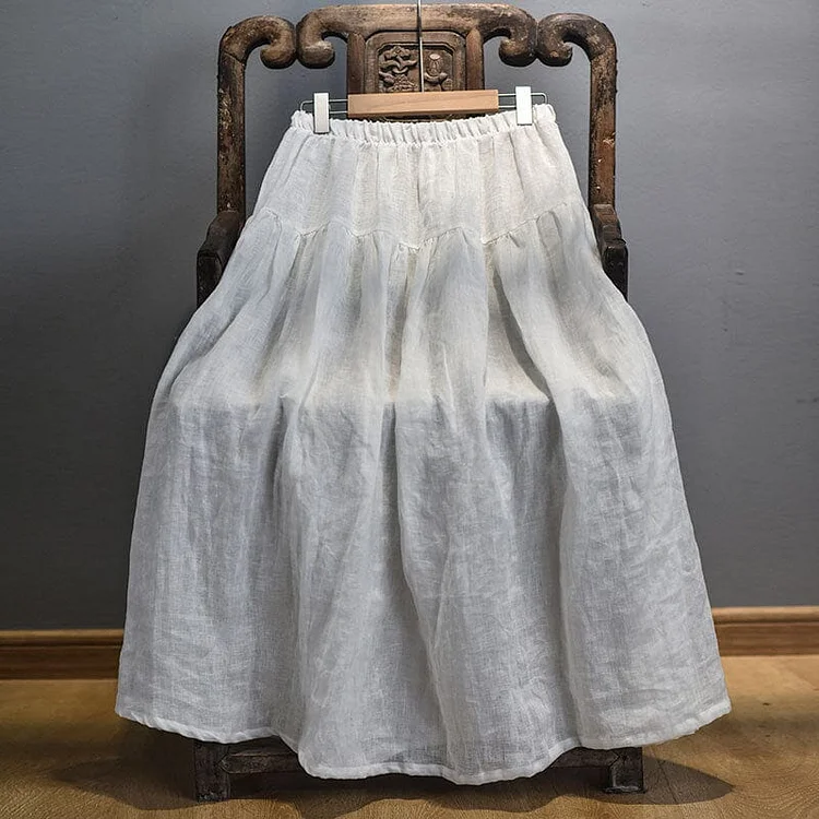 Spring Summer Solid Linen Loose Skirt