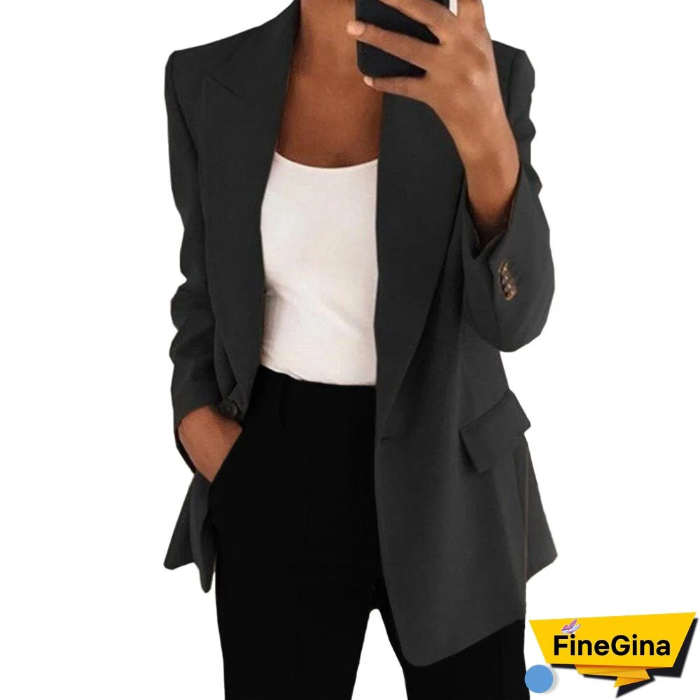 Elegant Retro Blazer Coat Women Spring Autumn Loose Casual Solid Color Blazer Office Lady Fashion Long Sleeve Jacket Tops