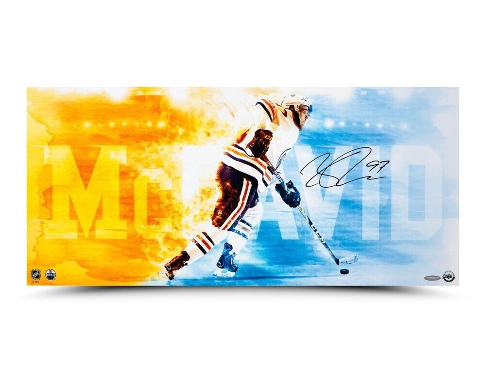 Connor McDavid Signed Autographed 12X26 Photo Poster painting Fire Speed