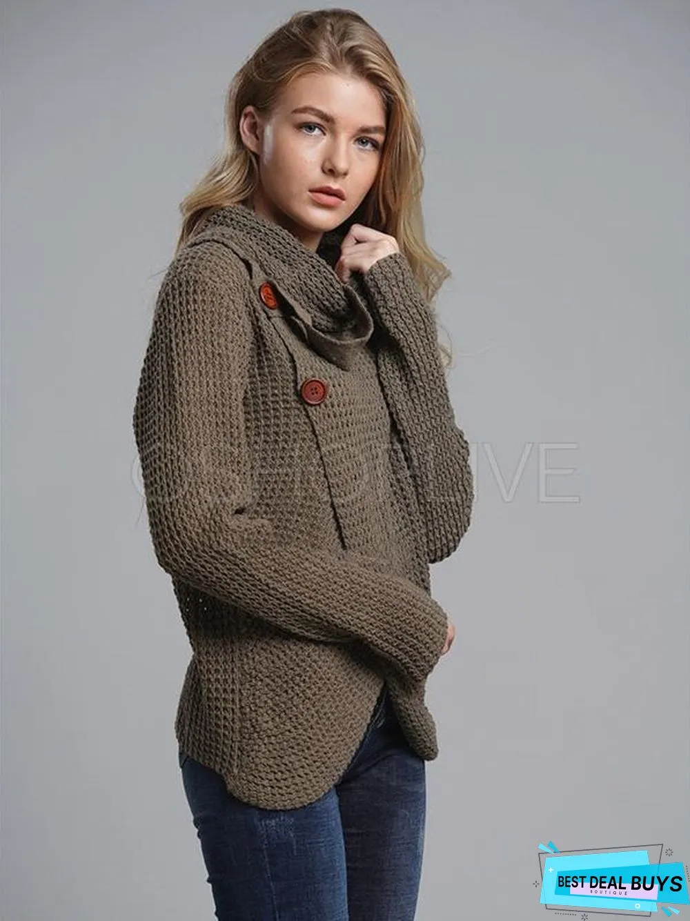 Loose Solid High-Neck Knitting Sweater