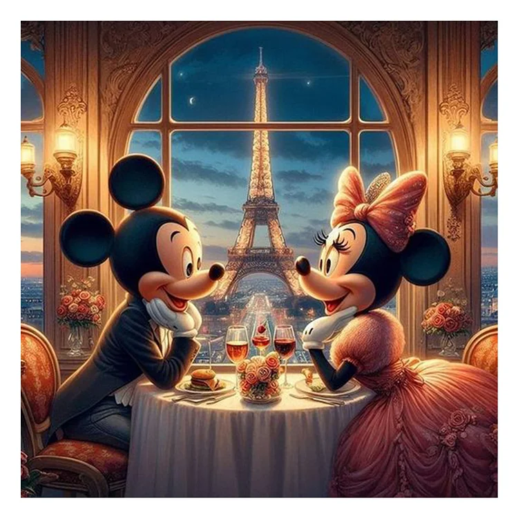 Mickey And Minnie Under The Eiffel Tower In Paris30*30CM(Canvas)  Full Round Drill Diamond Painting gbfke