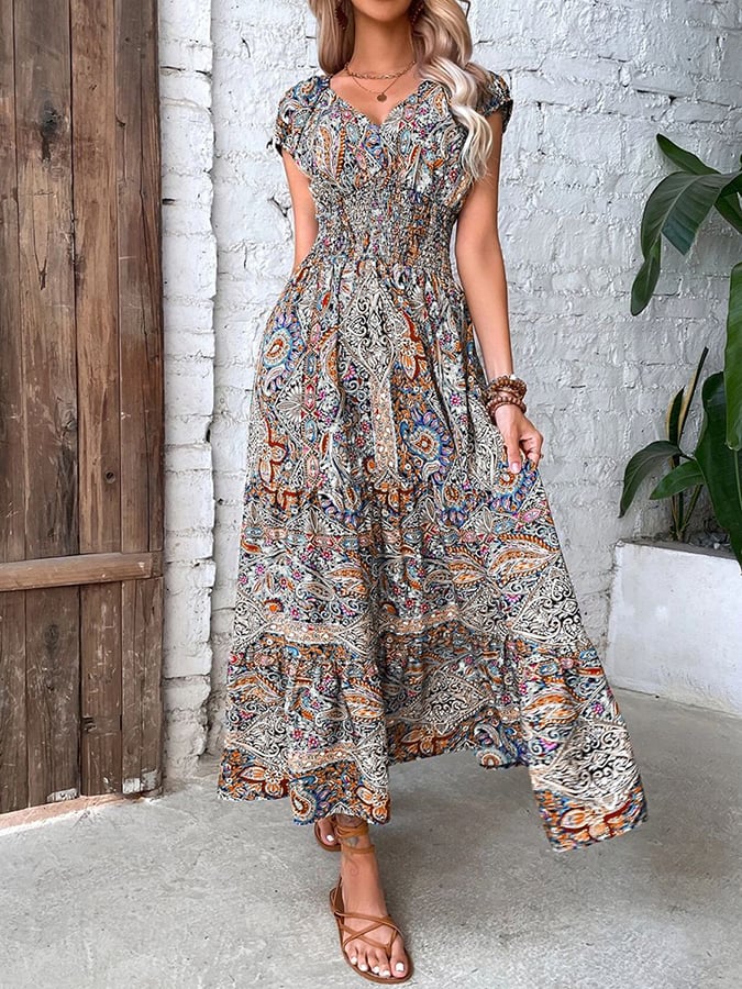 Printed High Waist Bohemian Dress