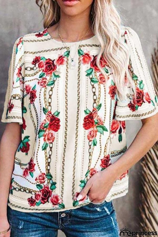 Fashion Round Neck Print T-shirt