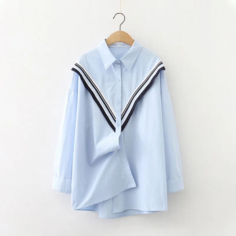 Spring New Women Casual Patchwork Cotton White Shirt Long Sleeve Loose Blouse Autumn Solid Korean BF Style Basic Tops T11801F