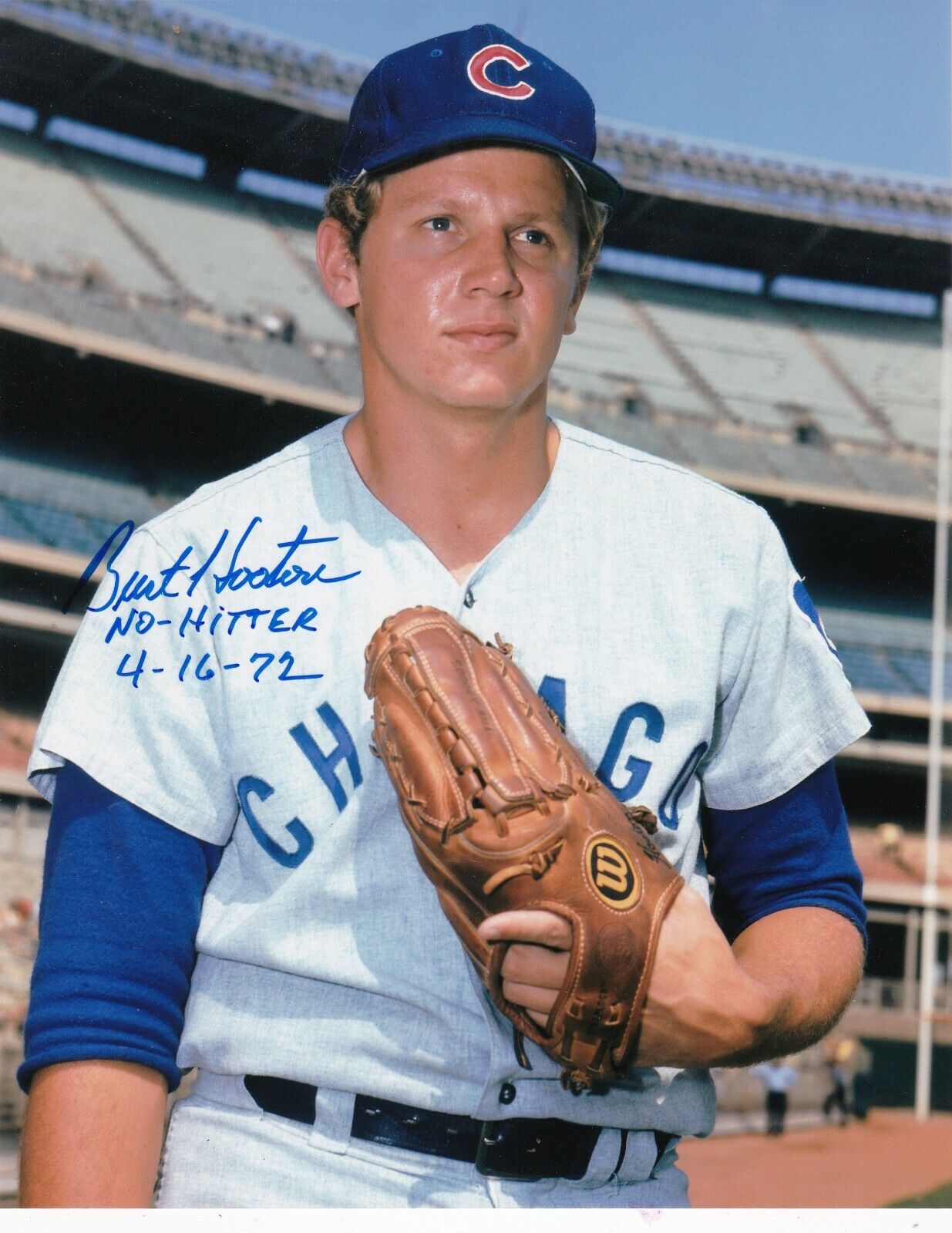 BURT HOOTON CHICAGO CUBS NO-HITTER 4-16-72 ACTION SIGNED 8x10