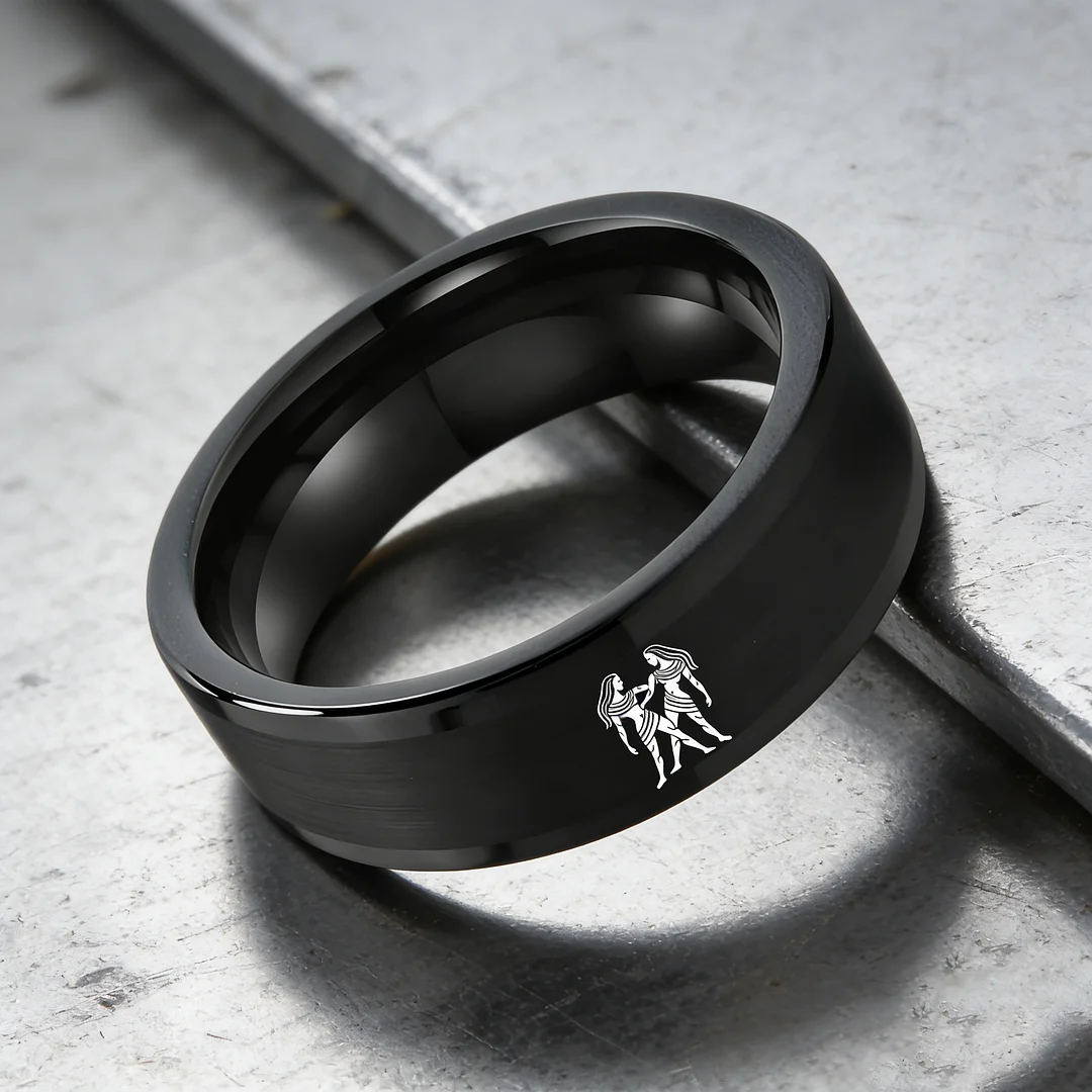 Mens Womens Flat Gemini Tungsten Carbide Rings Black Couple Wedding Bands Top Comfort Fit 4MM 6MM 8MM Width