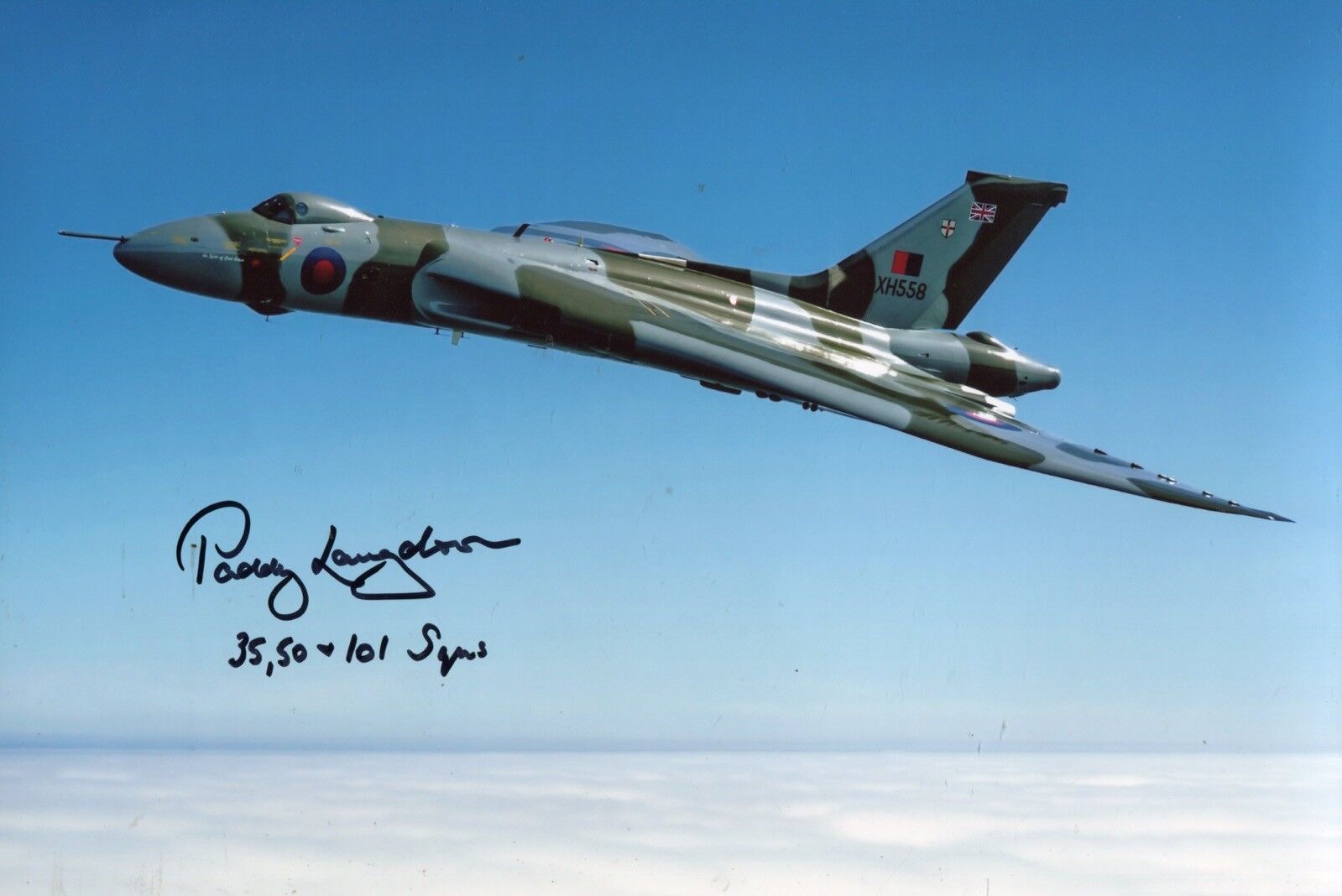 RAF 35, 101 & 50 Sqn Vulcan Bomber pilot Paddy Langdown signed Photo Poster painting IMAGE No3