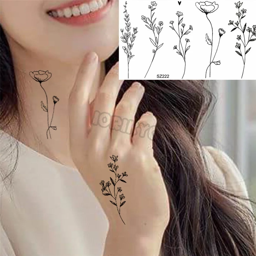 Minimalist Dandelion Temporary Tattoos For Women Girls Thorns, Lilies, Chrysanthemums, Fake Tattoo Stickers Leg Arm Tatoos Charm