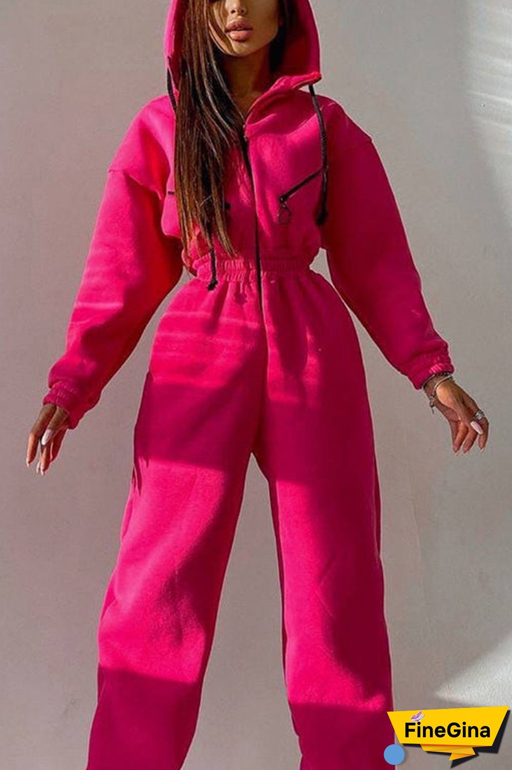 Zip Up Drop Shoulder Hooded Jumpsuit