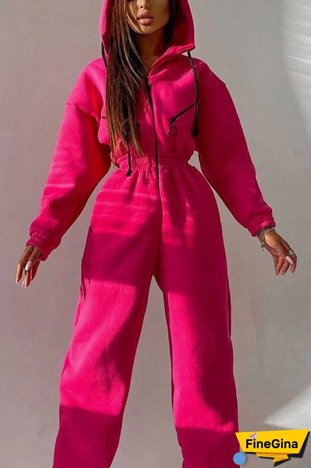 Zip Up Drop Shoulder Hooded Jumpsuit