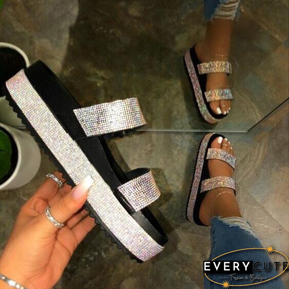New Style Rhinestone Cut Out Womens Party High Heels Slip Sandals Summer Shoes Tongue