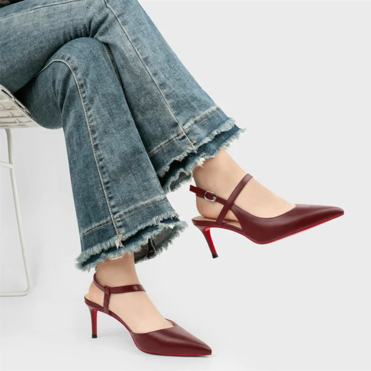 2.26inch Slingback Pumps Cross Ankle Strap Kitten Pointy Toe Red Bottoms Heels VOCOSI VOCOSI