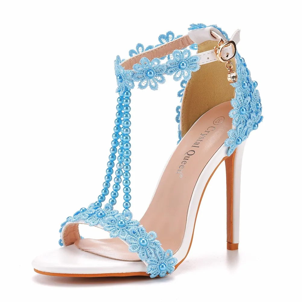 Breakj Breakj White Buckle Shoes Fine Heel Fish Mouth Roman Exposed Toe Sandals 11 Cm Beaded High-Heeled Sandals