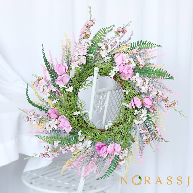 Pink Peach Blossom Lavender Spring Summer Wreath for Front Door